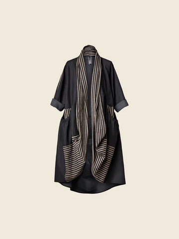 WIDE CARDIGAN WITH STRIPED DETAILS - 124208 - BLACK