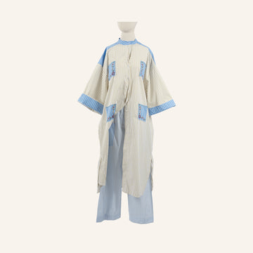 ROBE/DRESS - OLIVE GREEN & BLUE - 3100178A-STRIPE