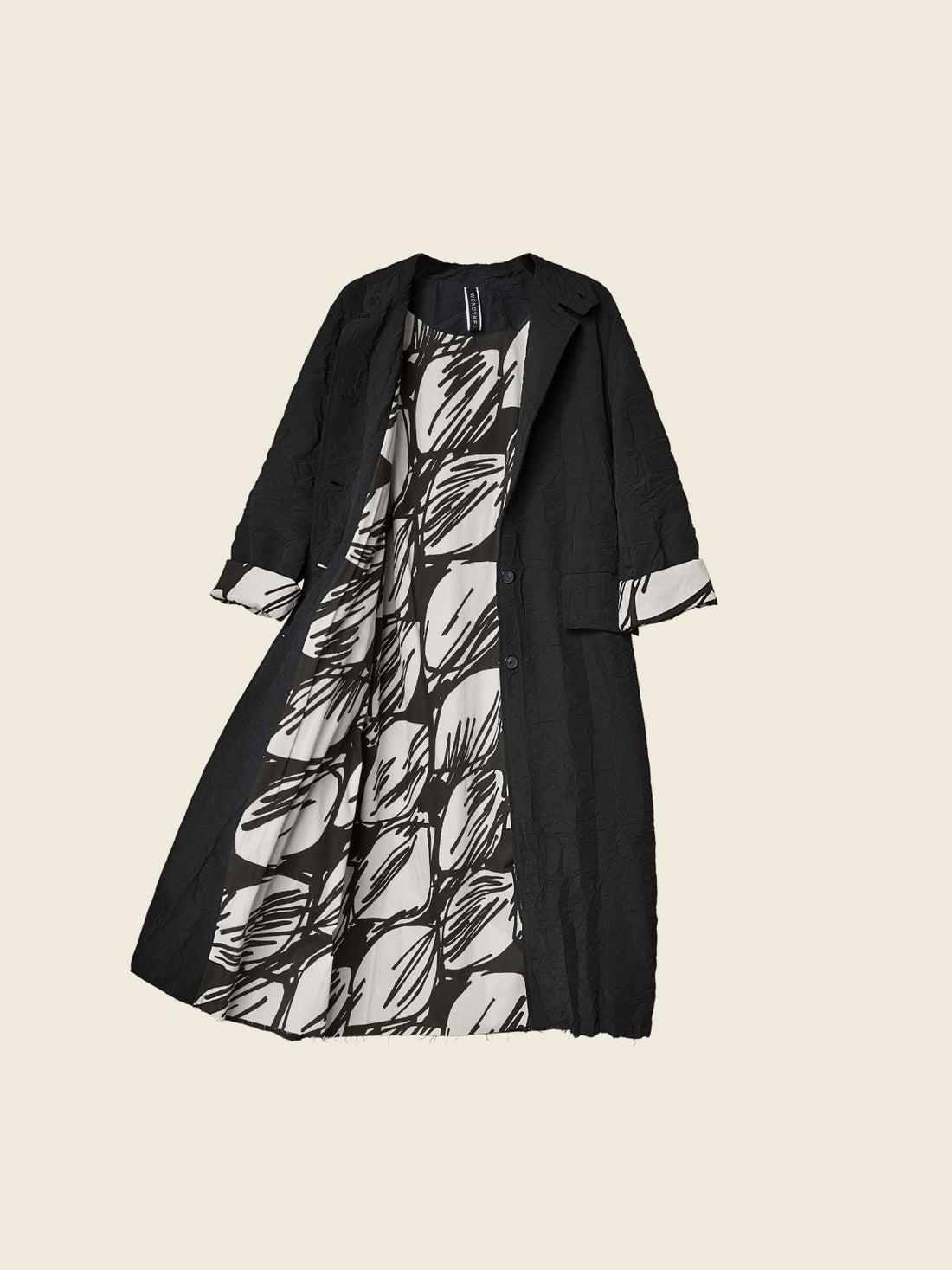 COAT IN WRINKLED EFFECT FABRIC DOUBLED IN B/W PATTERN - 224152 - GRAY