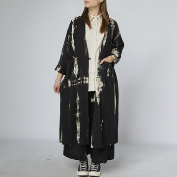 WOMAN COAT - BLACK AND BEIGE PATTERNED FABRIC - 230305