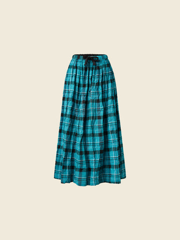 AQUA GREEN CHECKED LONG SKIRT - 823138 - AQUA GREEN