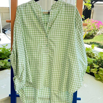 CAMISA - LIGHT GREEN CHECKERED BUTON BLOUSE - 96231