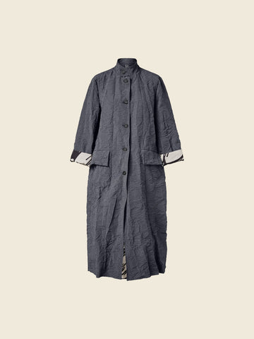 COAT IN WRINKLED EFFECT FABRIC DOUBLED IN B/W PATTERN - 224152 - GRAY