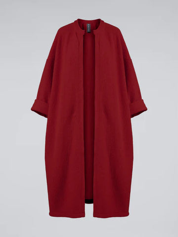 Red - BOILED WOOL LONG CARDIGAN - 110880