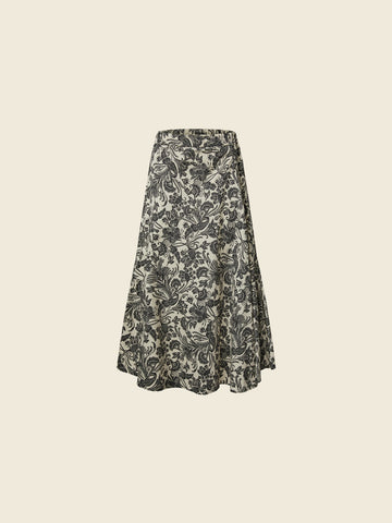 FLARED FLOREAL SKIRT - BLACK - 824134