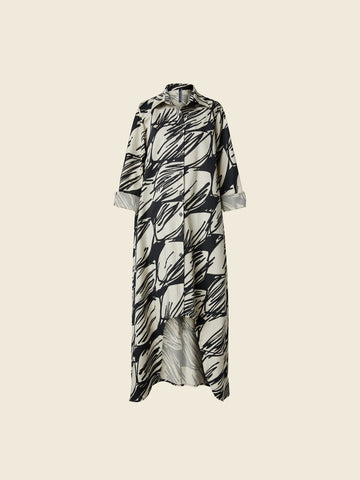 CHEMISIER GEOMETRIC COTTON FABRIC - BLACK - 225006