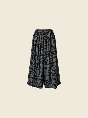 CULOTTE TROUSERS IN PRINTED FABRIC - BLACK - 825006