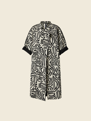 GEOMETRIC PATTERN NEOPRENE COAT - BLACK - 125004