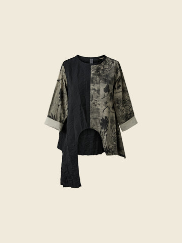 BLOUSE WITH FLORAL PATTERN PANELS - BLACK - 124313