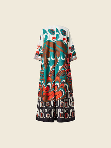 COTTON FLARED DRESS WITH ETHNIC PATTERN - RED - 224219