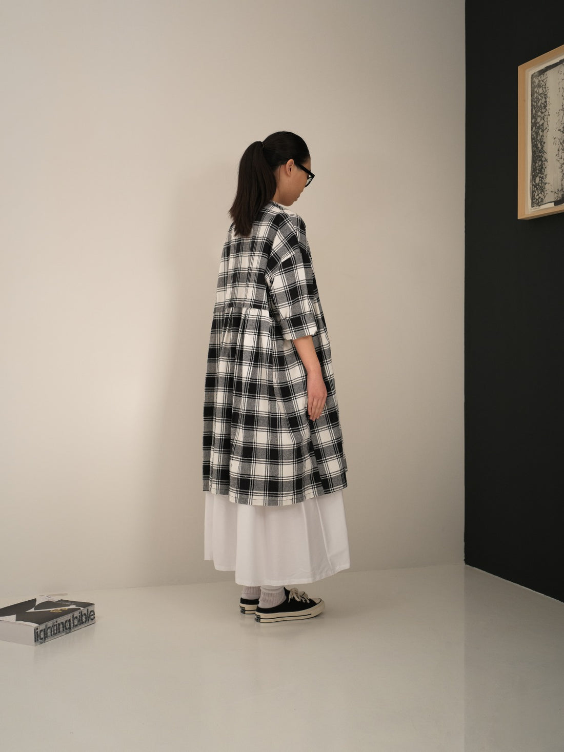 CARDIGAN NI TARTAN COTTON/LINEN FABRIC - BLACK & WHITE - 110968