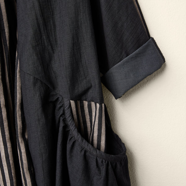 WIDE CARDIGAN WITH STRIPED DETAILS - 124208 - BLACK