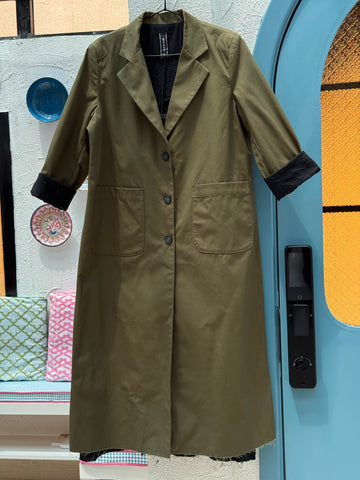 LONG COAT IN COTTON FABRIC WITH REVER COLLAR - 221660 - KHAKI
