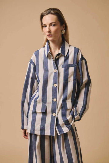 GIACCA A RIGHE - OFF WHITE & BLUE - MD7473