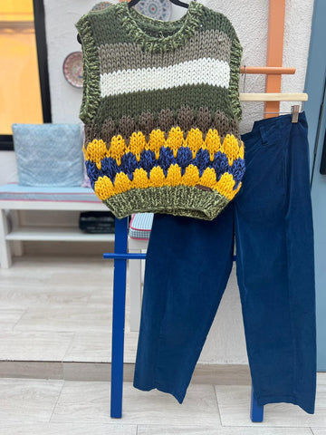 KNITTED VEST - GREEN - M102