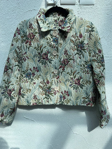 VESTE GILET -WHITE WITH FLOWER - 07324-JQST