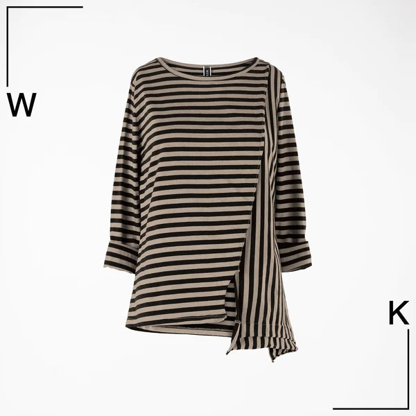 BEIGE - STRIPED T-SHIRT WITH SPLIT - 110467