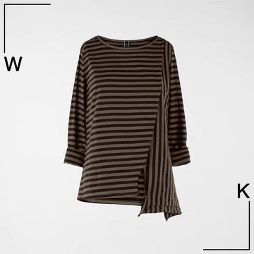 BROWN - STRIPED T-SHIRT WITH SPLIT - 110467