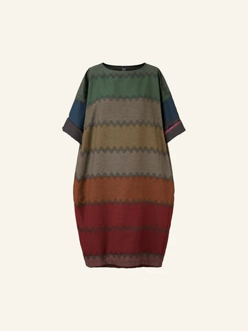 DRESS IN MULTICOLOR FABRIC AUTUMN PALETTE - 110830