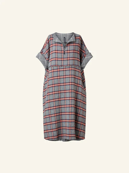 GREY- WOOL BLEND TARTAN DRESS - 110900