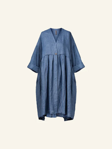 HIGH QUALITY SOFT LINEN CARDIGAN - DENIM - 111002