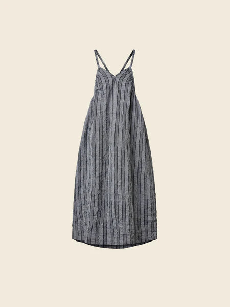 LONG STRIPED DRESS WITH WRINKLED EFFECT -111059