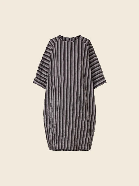 WRINKLED EFFECT STRIPED MIDI DRESS - 111093