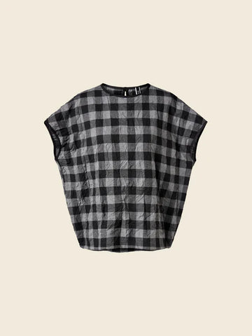 GRAY CHECKED T-SHIRT - GRAY - 123343