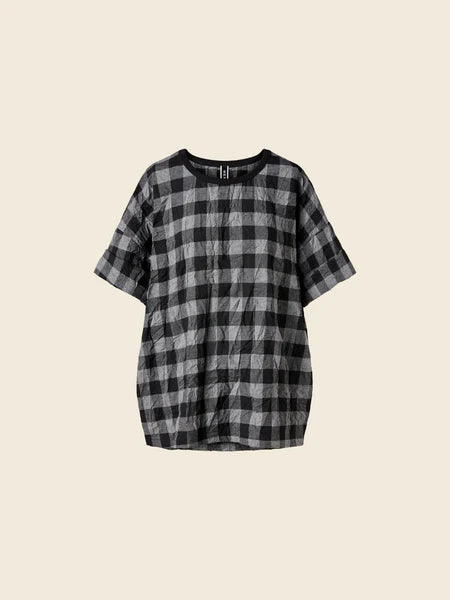 WIDE GRAY CHECKED T-SHIRT - GRAY - 123344