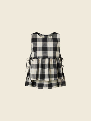 B/W CHECKED BLOUSE WITH SIDE BOWS - 124042 - BLACK