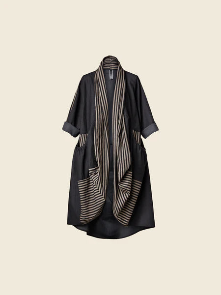 WIDE CARDIGAN WITH STRIPED DETAILS - 124208 - BLACK