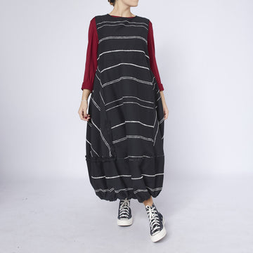WOMAN DRESS - BLACK WITH WHITE LINES - 124216
