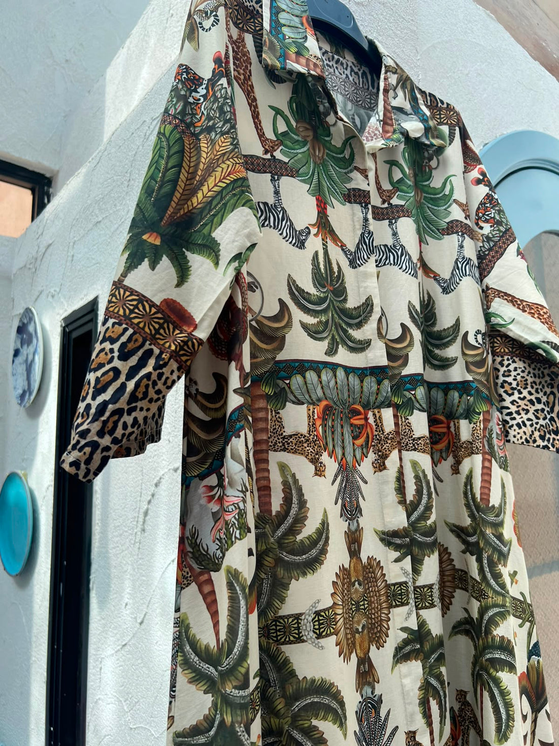 WOMEN'S DRESS - (JUNGLE PRINT)CREAM & MULTI COLOR - H2842-M32