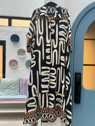 WOMEN'S DRESS - BLACK & BEIGE - H2842-V62