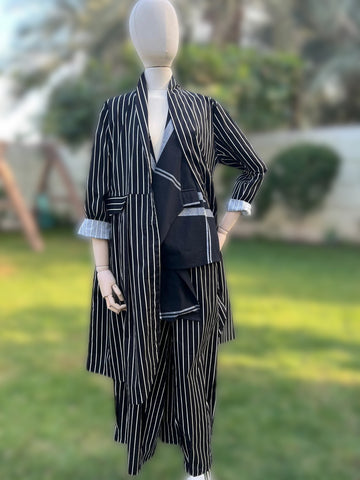 Black And White Strip Longdress Chaqueta - 43C8 -221077