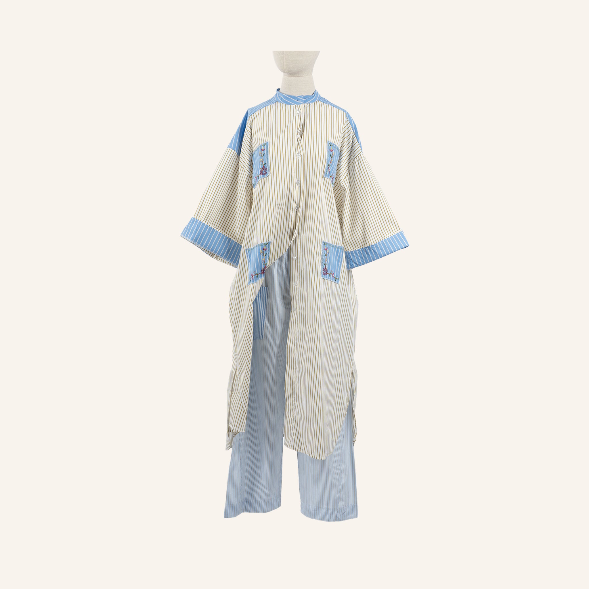 ROBE/DRESS - OLIVE GREEN & BLUE - 3100178A-STRIPE
