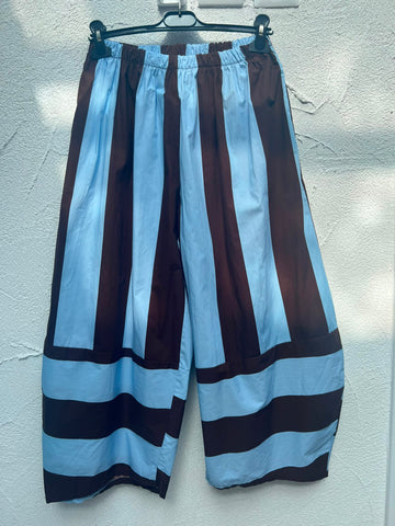 WOMEN'S PANTS - SKY BLUE & BROWN - H4957-C12 (THICK STRIPES)