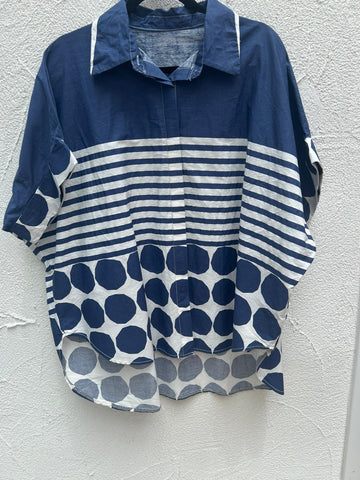 WOMEN'S SWEATER - NAVY BLUE & WHITE - A6309-C21