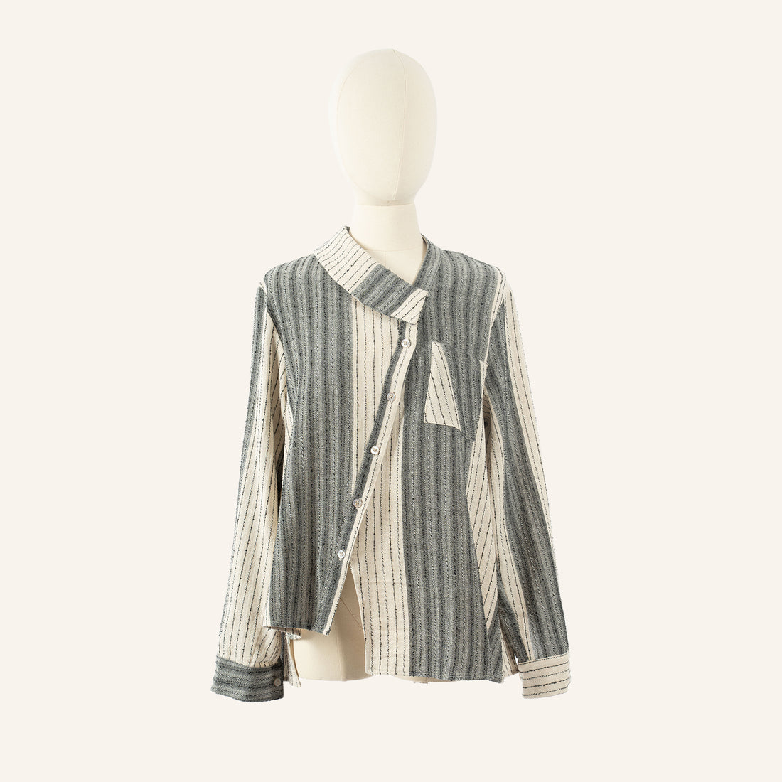 WOMAN JACKET - CREAM AND BLACK, LINES FABRIC - 124341