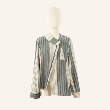 WOMAN JACKET - BEIGE AND GRAY PATTERNED FABRIC - 124341