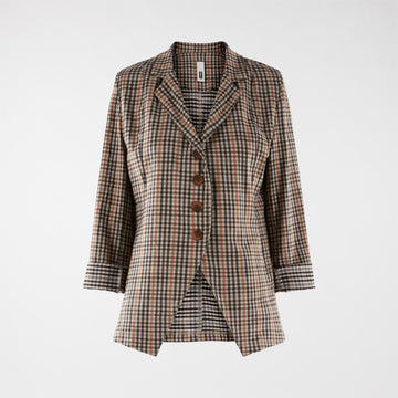 WOMEN JACKET  BROWN WITH BEIGE SQUARES - 220825