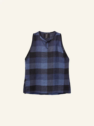 BLUE CHECKED LINEN TANK TOP BLUETTE / BLACK - 221507