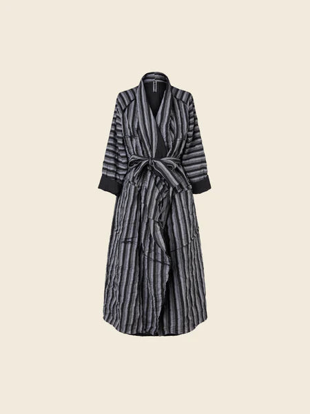 STRIPED DUSTER COAT WITH BELTb- 221666