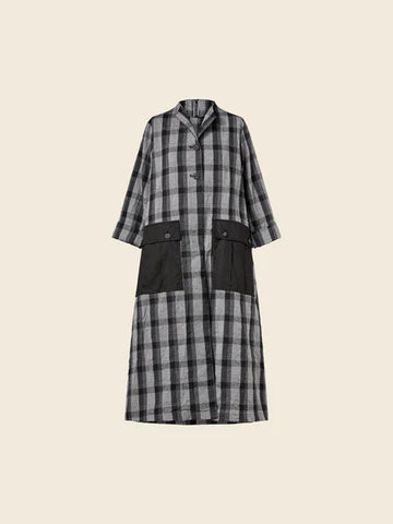 COAT IN GRAY TARTAN FABRIC WITH BIG CARGO POCKETS - 223792