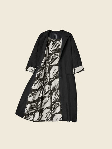 COAT IN WRINKLED EFFECT FABRIC DOUBLED IN B/W PATTERN - 224152 - BLACK