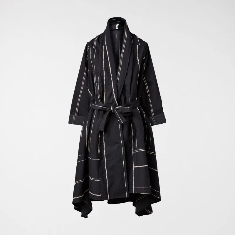 WOMAN COAT BLACK WITH WHITE LINES - 224228