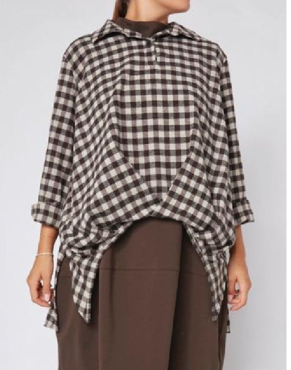 WOMEN BLOUSE GINGHAM NAVEY & BEIGE - 224310