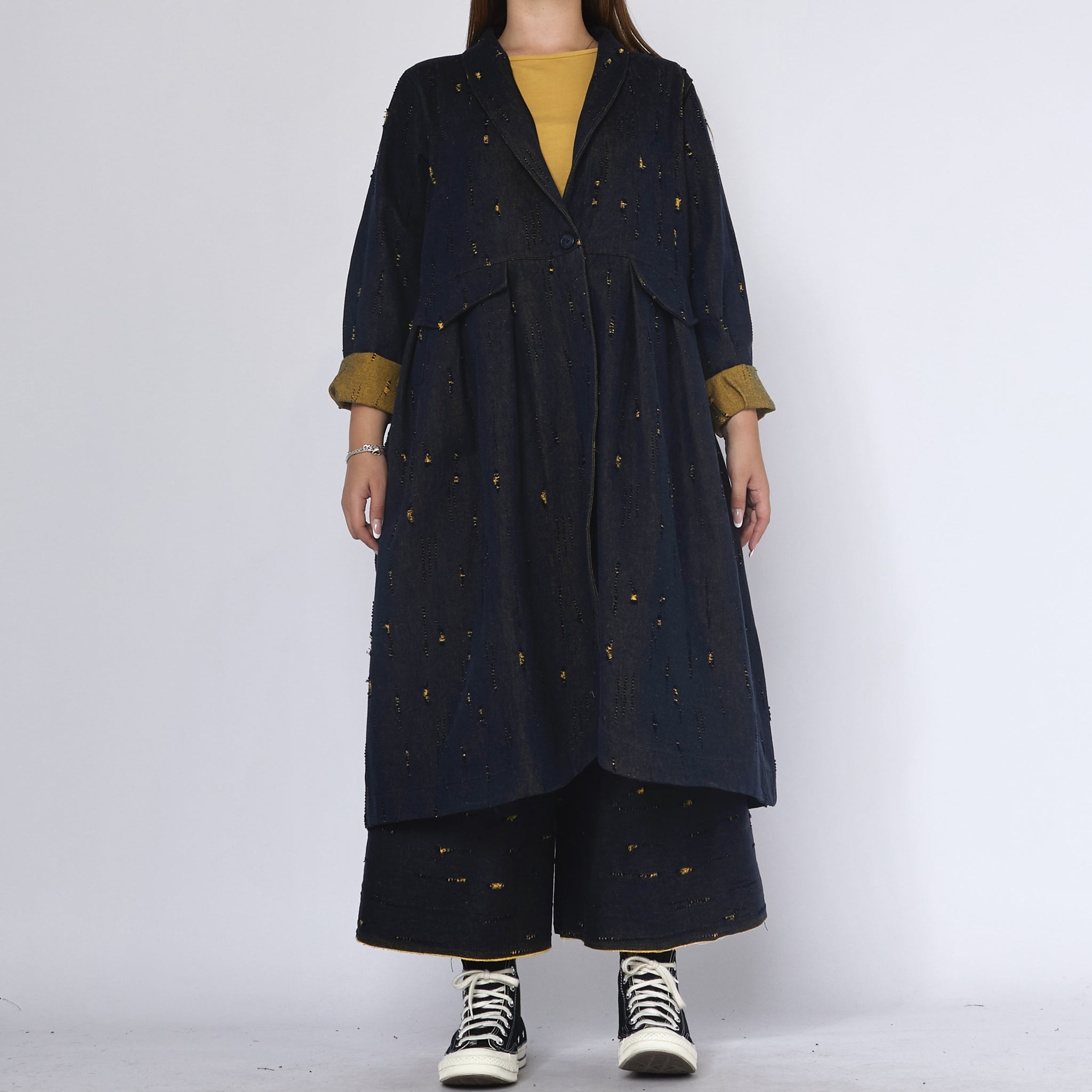 WOMAN COAT - NAVY BLUE & YELLOW - 225187
