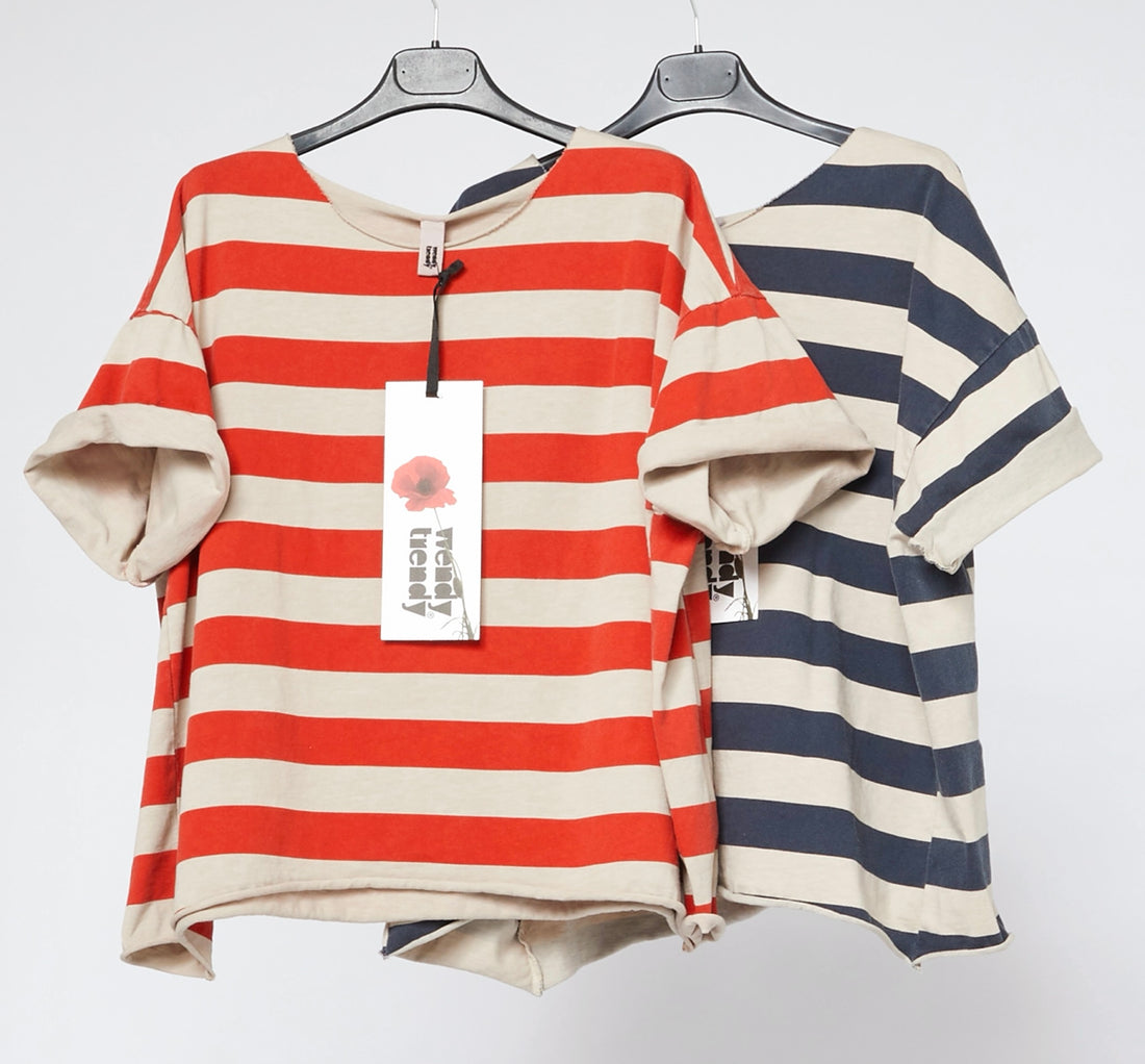 WOMAN T-SHIRT - BEIGE & NAVY BLUE - 226054