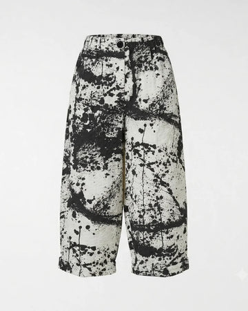 WOMAN TROUSERS - WHITE WITH BLACK SPLASHES - 250206